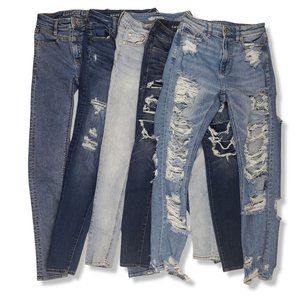 5 pair size 00 American Eagle and Wild Fable Jeans lot distressed destroyed